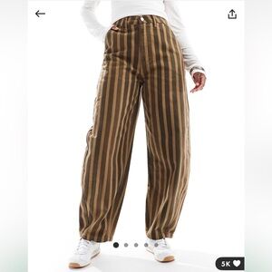NEW ASOS Design Barrel Leg Striped Brown Khaki Pants